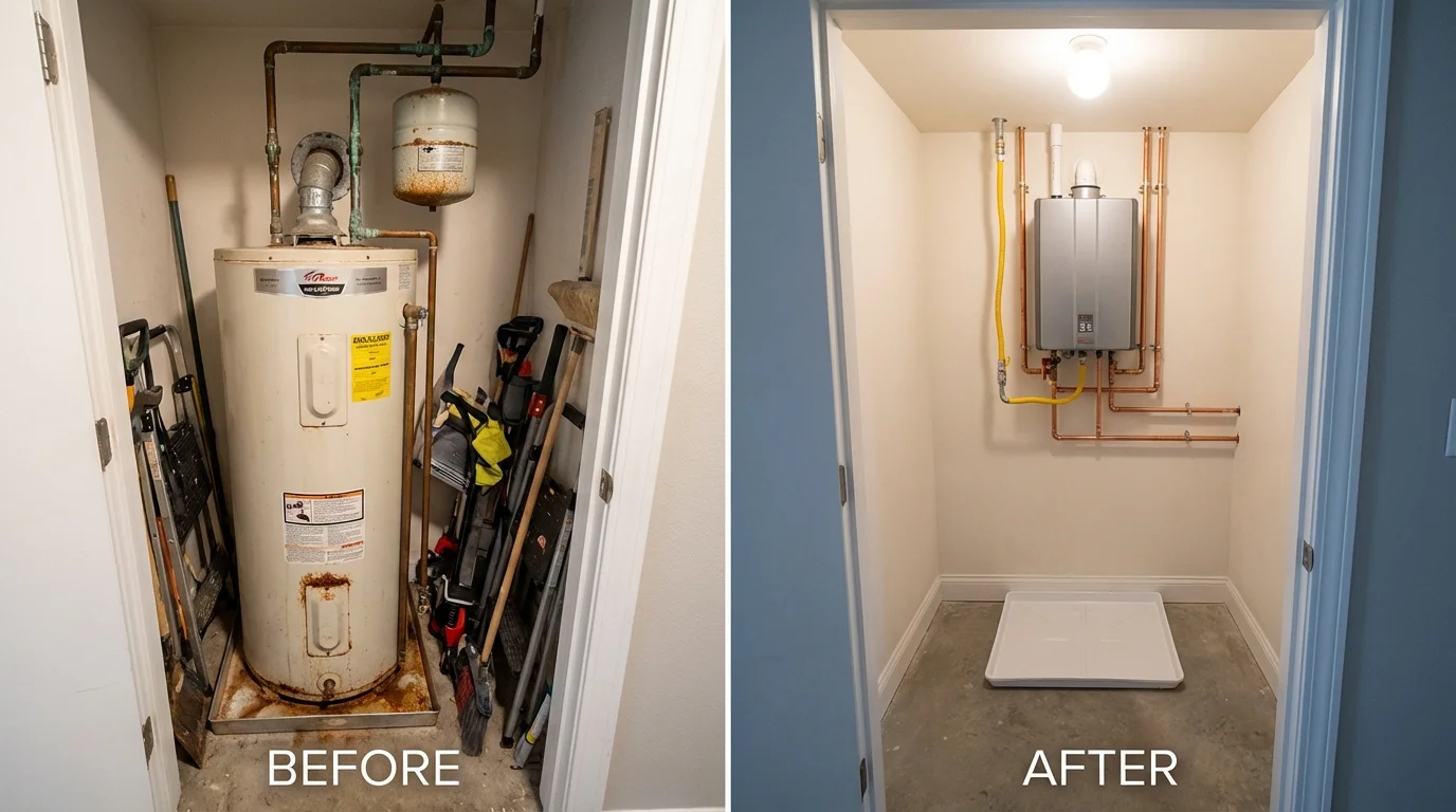 Tank water heater versus wall-mounted tankless unit comparison for Jasper, IN homeowners